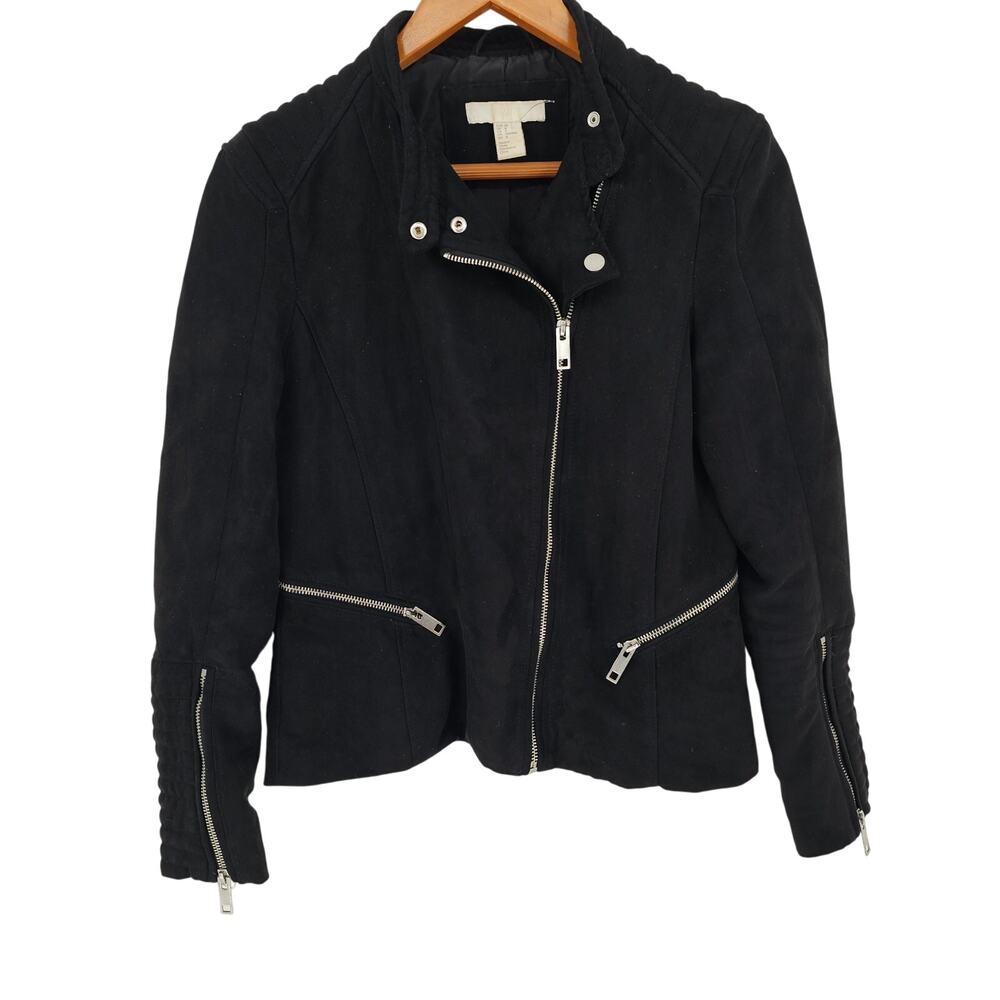 H&M Black Faux Suede Jacket Zippered Biker Moto Goth Grunge Streetwear Women’s 8